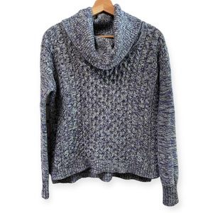 AEO Soft Cotton Blend Cable Knit Cowl Neck Fisherman Sweater Marled